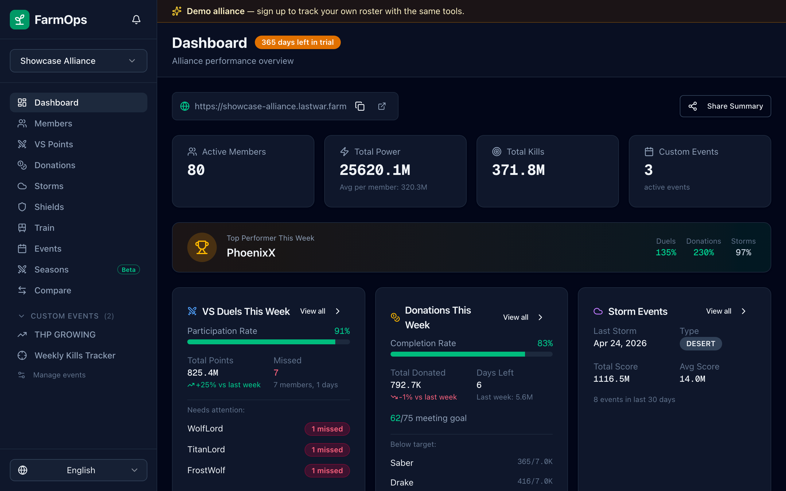 Dashboard header with Quick Settings button